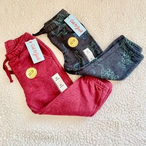 Cat & Jack Toddler Boys 2T Jogger Pants 2-Pack Burgundy Dinosaur Print NWT